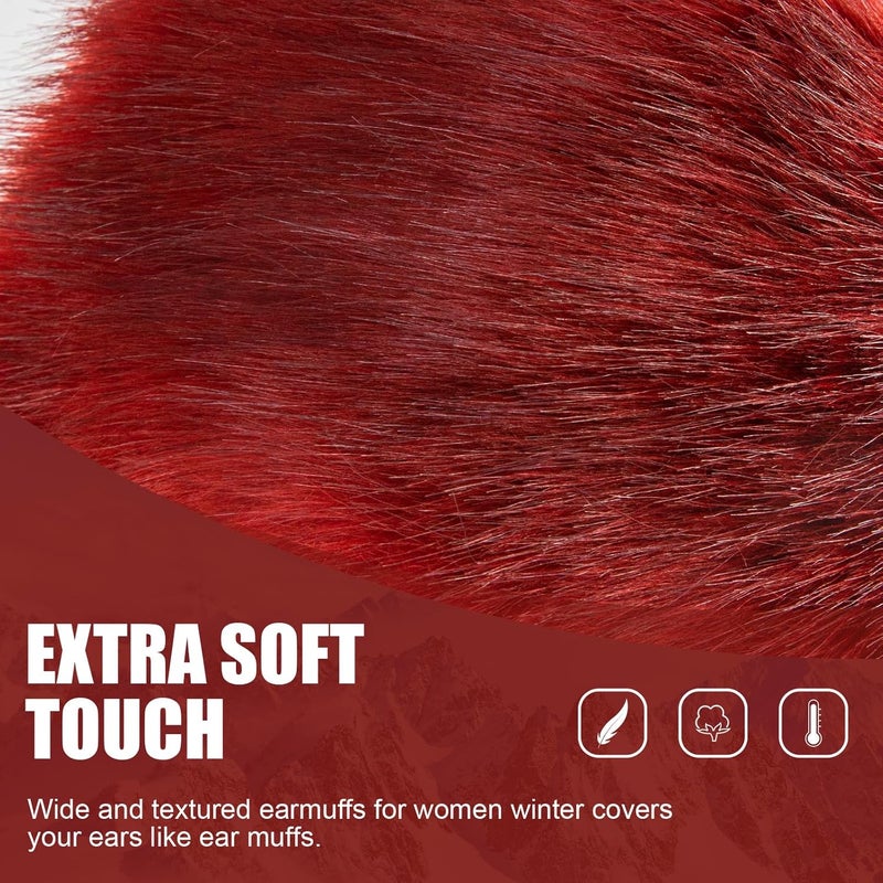 RANOME Faux Fur Headband for Women Elastic Fuzzy Thick Earmuffs Winter Headwrap Ear Muffs Furry Ear Warmers Cold Weather (Red) - Image 2